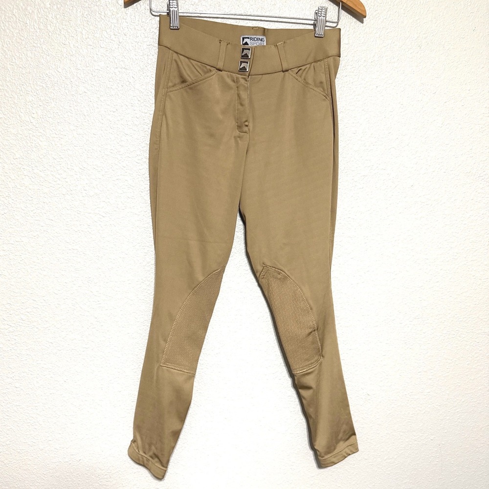 Dover Saddlery Riding Sport Tan Equestrian Breeches Knee Patch Horse Pants SZ 28